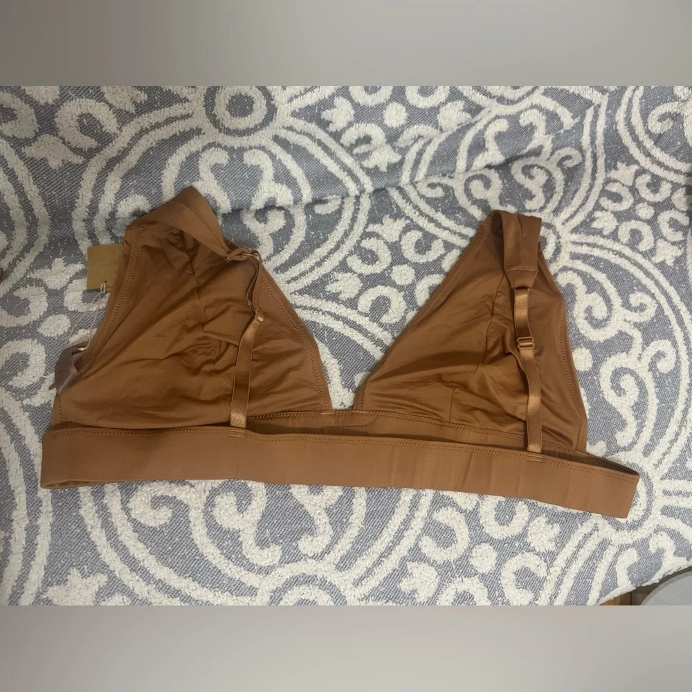 SKIMS Size 4X Swim Plunge Top + Tie Bikini Bottom Set Almond Women’s NWT
